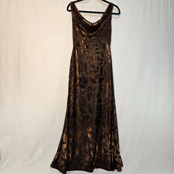 Tadashi Shoji Dresses & Skirts - TADASHI Vintage Y2K Black Brown Crushed Velvet Floral Babydoll Maxi Dress Size S
